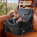 Elevated Dog Car Seat for Small/Medium Dogs up to 35 lbs, Memory Foam Booster Seat with Detachable Washable Cover, Travel-Safe Car Bed with Safety Belts & Storage Pockets, Dark Grey