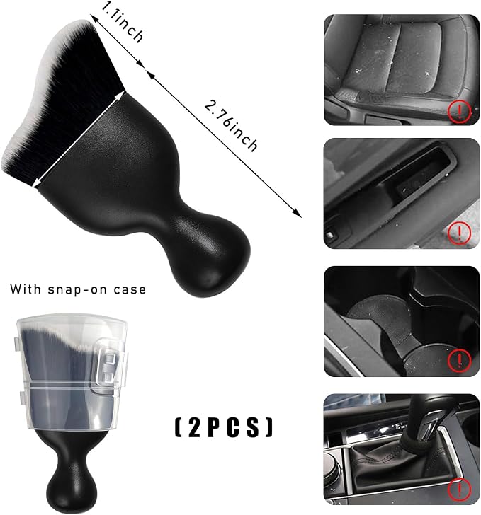 2PCS Car Interior Dust Brush, Soft Scratch Free Auto Detailing Brushes, Universal Vehicle Interior Cleaning Tool for Automotive Dashboard, Air Vents, Leather (Black & White)