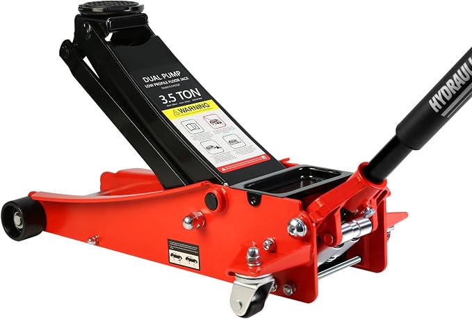 3.5 Ton Low Profile Trolley Floor Jack,Professional Steel Racing Jack with Dual Pistons Quick Lift Pump,Red Heavy Duty Hydraulic Lifting Range 4''-21'',3.5 (7,000 lb) Capacity