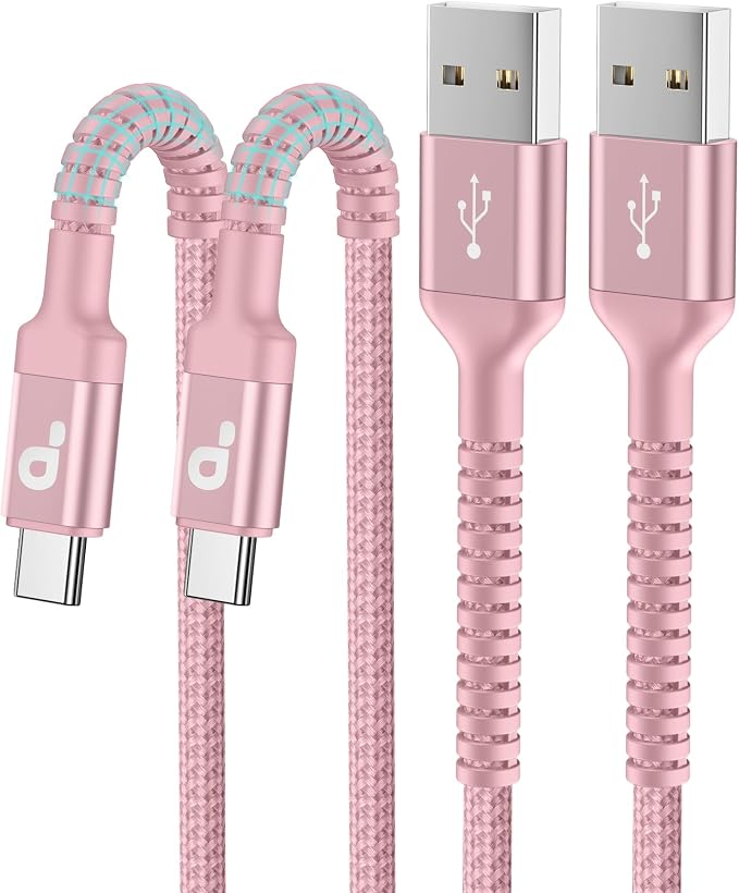 USB A to USB C Cable Fast Charging 3FT, 2Pack USB to USB C Charger Cord, Upgraded Extra Durable Braided USBC Cable Compatible with iPhone 17 16 15 Pro Max,Samsung Galaxy S10 S9 Plus and More -Pink