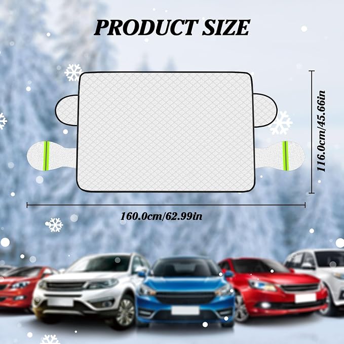 Windshield Cover for Ice and Snow，45 * 63 inch Extra Large Windshield Snow Cover with 9 PCS Magnets,Fits Most Vehicles,Say Goodbye to Frosty Mornings and Hello to Easy Winter Prep