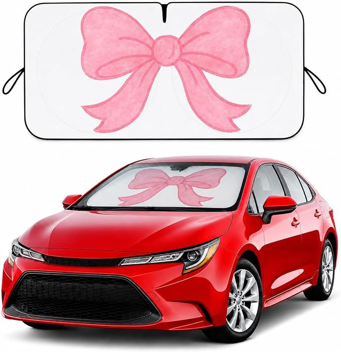 Car Windshield Sun Shade, Universal Fit Compact Sedan SUV, Watercolor Bow | 59 x 27.5" Car Sun Visor, Foldable Front Window Sunshade, UV Heat Protection, Girly Bow Series