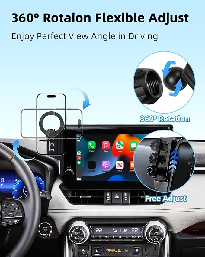 PZK Car Phone Holder for Toyota RAV4 2019-2025 Accessories 7/8-Inch Screen | Hybrid LE/XLE/ Premium Magnetic Phone Mount Compatible with Magsafe 360° Rotation Not Affect Vent (Not fit 9/10.5 inch)