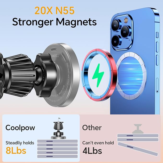 for Magsafe Car Mount Charger【100% Stable】 15W Magsafe Car Charger Magnetic Phone Holders for Your Car Accessories for Women Men car Phone Holder Wireless Car Charger for iPhone (Gray)