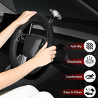 Microfiber Leather Universal 14.5-15 inch Steering Wheel Cover,Easy to Install Non-Slip Breathable Steering Wheel Protector Black