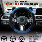Steering Wheel Cover with Ears Keychain Fit 14-15 inch Black Blue | Cute Car Steering Wheel Covers for Women Girls Elastic Breathable Steering Wheel Protector Accessories Universal Size