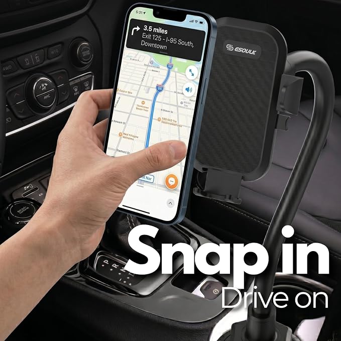 Cup Holder Phone Mount 15 Inch Adjustable Gooseneck Arm for Car | Adjustable long arm and stable cup holder base keep your phone secure, easy to reach, and clear to view while driving