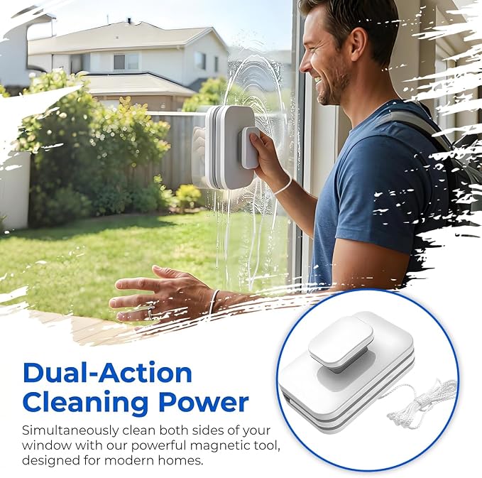 Magnetic Double-Sided Windshield Cleaner with Anti-Fall Rope | Vehicle Window Cleaner, Windscreen Glass Wiper, Universal for SUV Automobile Truck