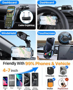 HTU Upgraded Strongest Suction Car Phone Holder Bendable Arm, Never Block View Rotatable Cellphone Mount for Dashboard Windshield Vent, Cradle Stand for iPhone 17 16 15 14 13 12 Pro Max (Rose Purple)