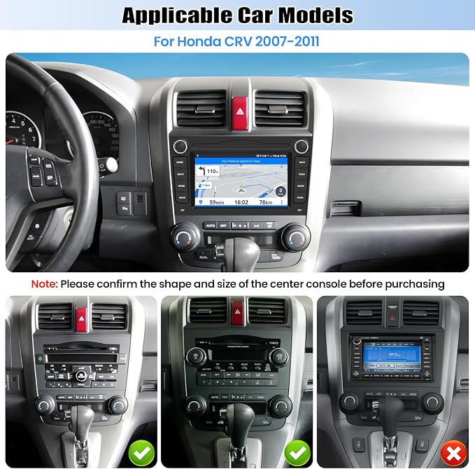2G+64G Android Car Radio for Honda CRV 2007-2011 7” Touchscreen Car Stereo with CarPlay Android Auto Bluetooth FM GPS SWC WiFi Backup Camera