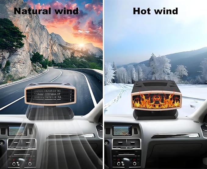 Portable Car Heater and Defroster, 12V Car Heater that Plugs into Cigarette Lighter, 200W Fast Heating Windshield Defroster Defogger, 360° Rotatable Car Heaters for Vehicle,RV,SUV(Black&Gold)