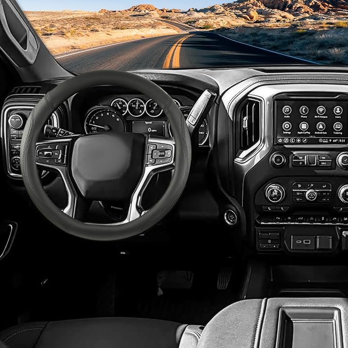 Car Steering Wheel Cover for Chevy Silverado 1500 2500 3500, Chevrolet Steering Wheel Cover for Tahoe, Equinox,Traverse,Colorado,Black