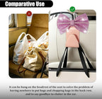 2PCS Bling Bow Car Seat Headrest Hooks, Crystal Rhinestone Vehicle Rear Seat Hanging Storage Hooks for Purses Bags Coats, Auto Headrest Storage Organizer, Universal Fit (Pink)