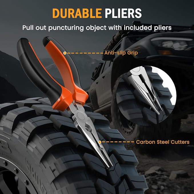 Heavy Duty Tire Plug Kit - 98pcs All-in-One Universal Tire Repair Kit for Tubeless Flats, Emergency Tire Patch Kit for Car, Truck, SUV, ATV, Motorcycle, Trailer & RV