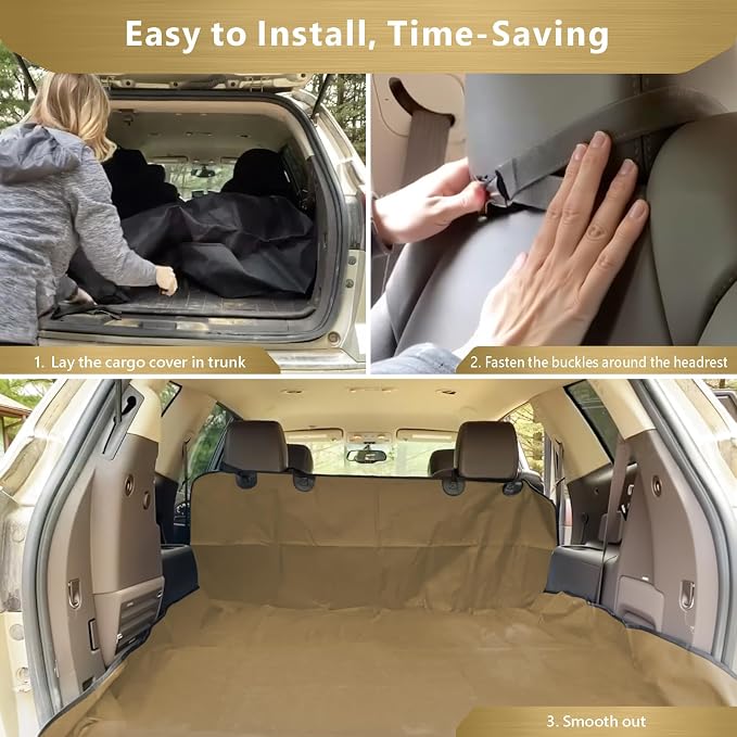 SUV Cargo Liner for Dogs, Water Resistant Pet Cargo Cover Dog Seat Cover Mat for SUVs Sedans Vans with Bumper Flap Protector, Non-Slip, Large Size Universal Fit, Khaki