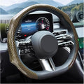 Zpana Carbon Fiber Car Steering Wheel Cover, Leather Non-Slip Vehicle Steering Wheel Cover for 14.5-15 Inch, Comfortable Auto Interior Protector Decoration Accessories, Universal Fit(Gold)