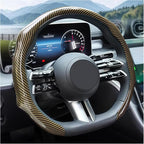 Zpana Carbon Fiber Car Steering Wheel Cover, Leather Non-Slip Vehicle Steering Wheel Cover for 14.5-15 Inch, Comfortable Auto Interior Protector Decoration Accessories, Universal Fit(Gold)