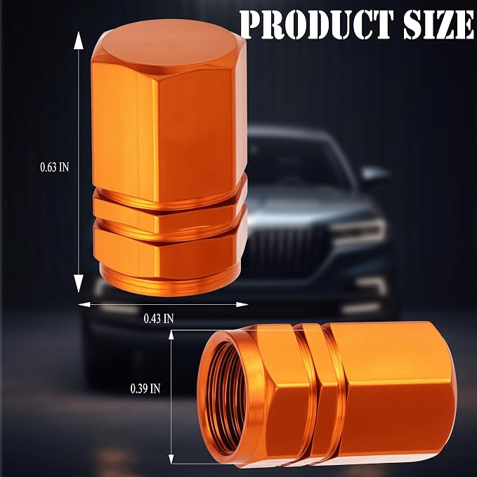 4PCS Tire Valve Stem Caps, with Rubber O-Ring, Corrosion Resistant Leak-Proof, Aluminum Alloy Universal Wheel Valve Covers for Cars, SUV, Trucks, Bikes, Motorcycles, Bicycles(Orange)