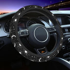 Black White Sun Crescent Stars On A Blue Mystical Ornament Steering Wheel Cover Car Accessories Cute for Women Girls Girly Universal 15 Inch Neoprene Auto Interior Decor Anti Slip Car Truck Protector
