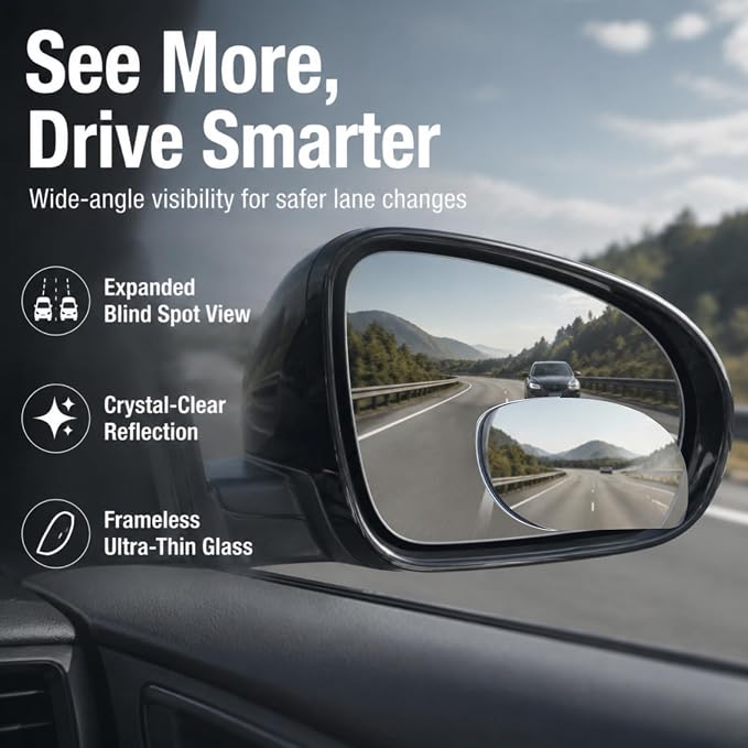 Blind Spot Mirrors - 2 Pack Oval HD Glass Frameless Convex Rear View Mirror with Wide Angle Adjustable Stick for Cars, Trucks, And Motorcycles Stuff Rearview Mirror Accessories Decor