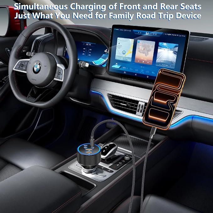 USB C Car Charger, 6-Port 120W USB-C&USB-A Car Power Adapter Dual 45W PD/QC Multiport Type C Fast Charging Car Accessories for iPhone 17 17 Pro Max 16 15 14 13 12 11/Galaxy S26 S25/Pixel/iPad