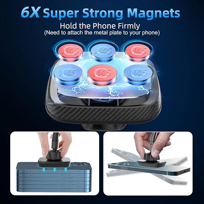 Magnetic Car Phone Holder Mount [6 Strong Magnets], Cell Phone Holder Car [Suction Cup], Phone Car Holder Mount [Windshield Dashboard] fit for Most Smartphones