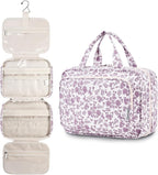Travel Toiletry Bag for Women Large Hanging Makeup Bag Organizer Toiletries Bag for Full Size Essentials Accessories Cosmetics (Dusty Pink Flower (Large))