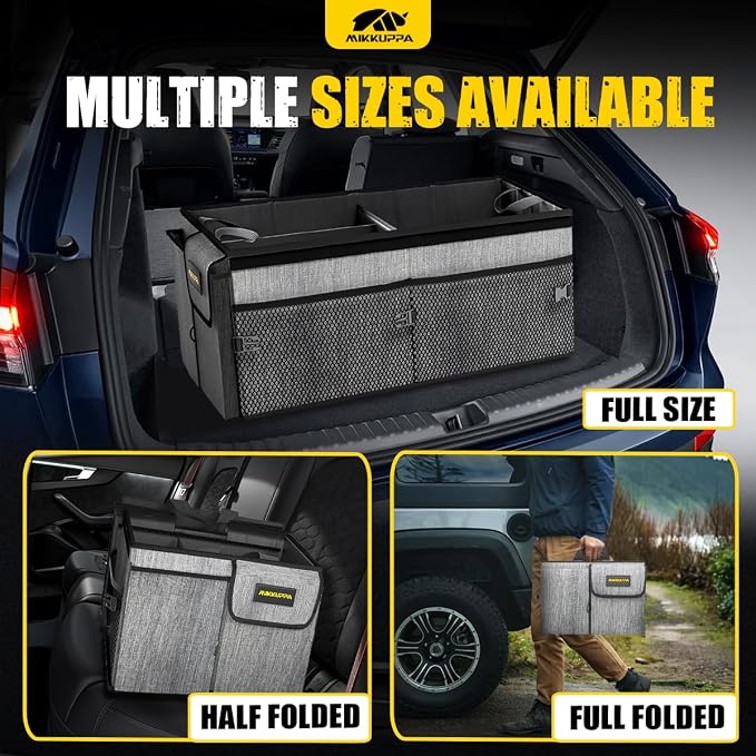 Car Trunk Organizer with Cooler - 65L Collapsible Trunk Organizer with Lid, Sturdy Car Storage for SUV Auto Truck Van with Adjustable Straps and Non Slip Bottom (Gray)