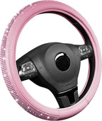 Bling Steering Wheel Cover – Pink Diamond Design, Universal Fit 14.5-15 Inch, Microfiber Leather, Anti-Slip & Breathable Design for Men and Women