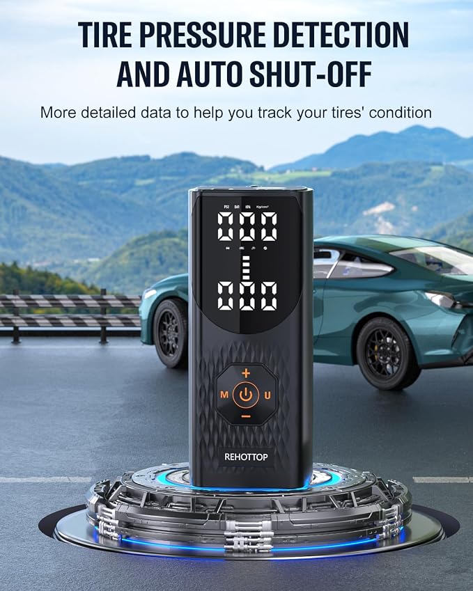 Portable Air Compressor, 160 PSI Cordless Air Pump for Car Tires with Digital Pressure Gauge, LED Light & Auto Shut-Off, 5X Fast Inflation for Car, Motorcycle, Bicycle, Ball