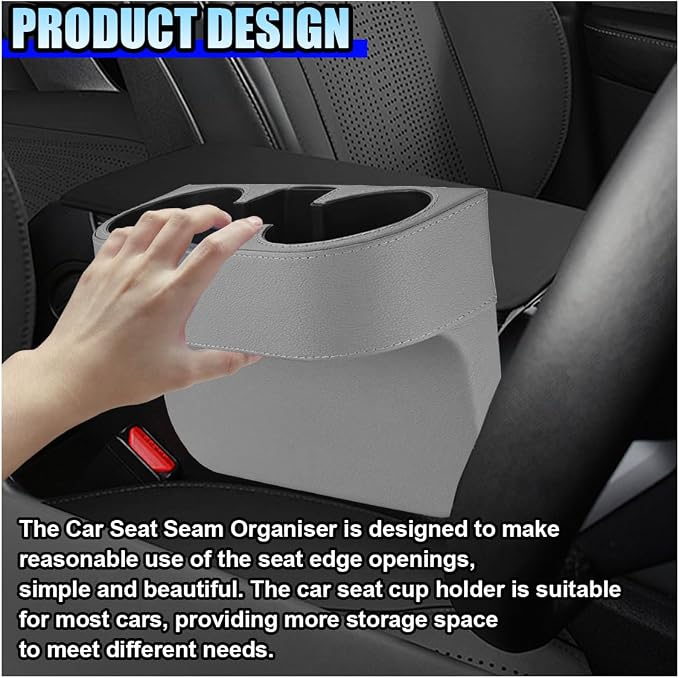 ZIMISI Car Cup Holder, Leather Front Console Gap Filler Organizer (Grey) | Car Seat Gap Filler Storage Box, Multifunctional Car Cup Drink Holder, Coin Bucket, Cell Mobile Phone Holder