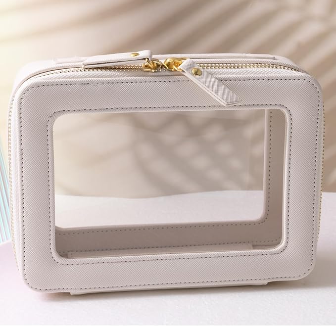 Toiletry bag waterproof cosmetic organizer with handle large opening for travelling car organizer (White)