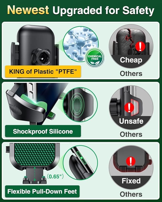 [True Military-Grade] Car Phone Holder [Strongest Suction & Clip] Cell Phone Mount for Dashboard Windshield Vent Truck Accessories Cradle Dash Stand for iPhone 15 14 13 12 Android,Green