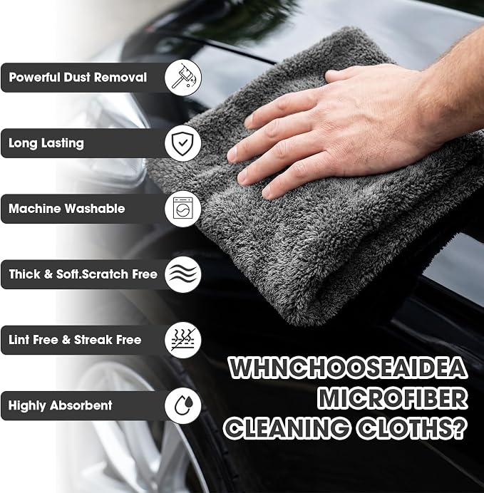 20 Pcs 16 x 16 Inch Edgeless Microfiber Plush Towels for Cars Detailing Drying Wash Polishing Absorbent Cleaning Cloths, 500 GSM (Gray)