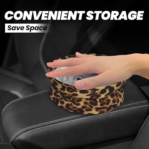 Cheetah Leopard Print Car Trash Bag Hanging Back of Seat Portable Car Trash Bag Cheetah Leopard Waterproof One-Handed Portable Strap Drawstring Garbage Bags with 2 Pieces Car Coasters