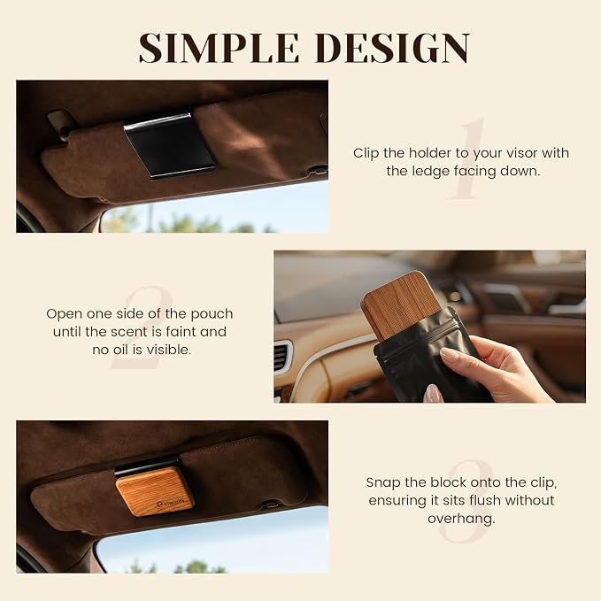 Car Air Freshener - Wood Air Freshener - Pack of 3 (Dark Wood,Sandalwood & Leather,Oud Royale)-CLIP INCLUDED