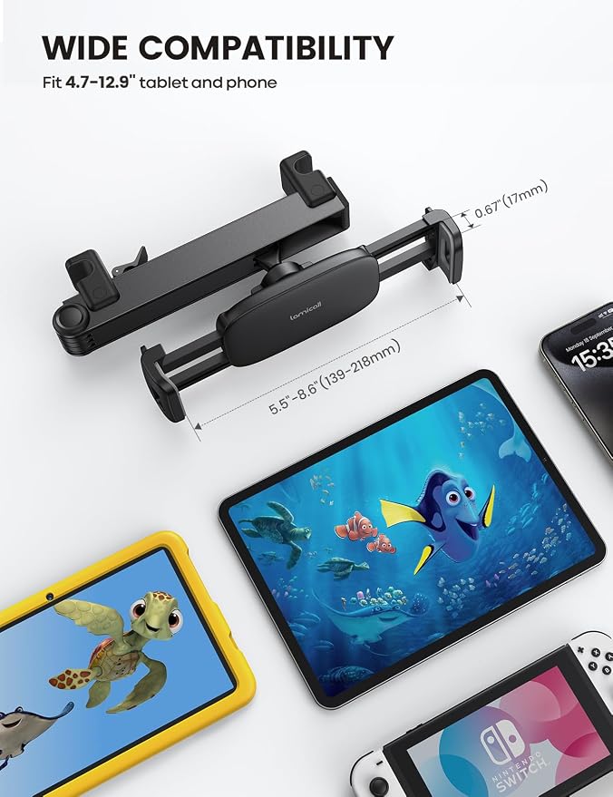 Car Headrest Tablet Holder - [Lockable] [3 in 1 Extension Arm] Upgrade Tablet Mount for Car Backseat, Gifts Road Trip Essentials for Kids, for iPad Pro Air Mini, Fire HD, 4.7-13" Tablets