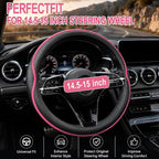 Car Steering Wheel Cover Full Surround - Soft Breathable Anti-Slip Heavyweight Safety Cover, Thick Cushioned Sports Style Universal Fit for Auto Truck SUV (Black/Pink)