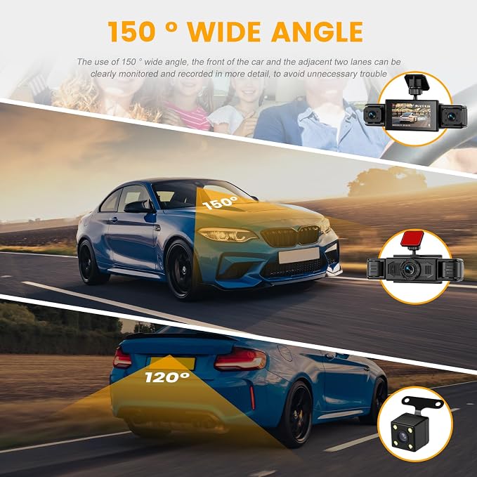 Dash Cam 3 Inch 1080P 4 Channel Dash Camera for Cars with Driving Loop Recording, Exposure Compensation, Motion Detection, Reverse Help, 360 Degree Protection