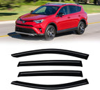 Rain Guards for 2013-2018 Toyota Rav4, Out-Channel Window Visor Shields Vent Deflector Shade Wind Dark Smoke 2014 2015 2016 2017 13 14 15 16 17 18, Tape-On Outside-Mount, 4PCS