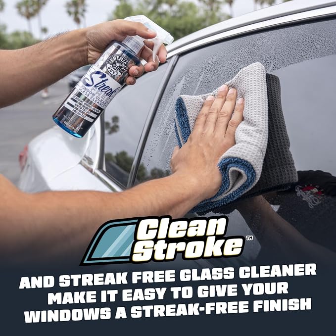 Clean Stroke Dual-Sided Microfiber Glass Towels - 16 x 16 Premium Streak-Free Cloths for Cars, Trucks, SUVs - Scratch-Free, Lint-Free Detailing Towels for Clear Glass & Mirrors (2 Pack)