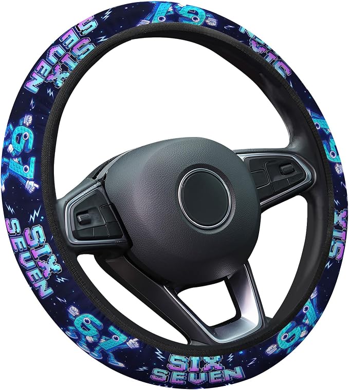 Brainrot Meme Steering Wheel Cover, Non Slip Polyester Car Wheel Protector for Car SUV Truck, Universal 15 Inch