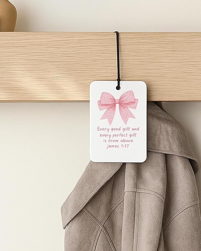 Coquette Pink Christian Car Air Freshener 4 Pcs Coconut Scented, Faith Based Girly Car Accessories Mirror Decor for Women, Religious Hanging Air Freshener for Cars Closet Drawer Books