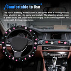 Cute Embroidery Flower Steering Wheel Cover, Non-Slip Floral Steering Wheel Protector with 4 PCS Flowers Car Air Vent Clips, Universal Car Interior Decorations for Women Girls