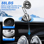 All-Metal Alloy Long Arm Magnetic Suction Cup Car Phone Mount(Silver) | Strong Powerful Magnetic Heavy-Duty Windshield Dash 360° Mechanical Rotation Cell Mobile Phone Vehicle Bracket for All Cars