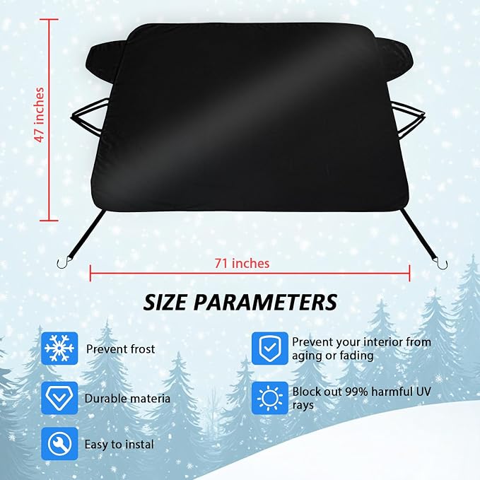 Windshield Snow Cover for GMC Terrain 2018-2026, Waterproof Scratch-Proof Windshield Ice & Frost Cover,2-Layer Oxford Windshield Freeze Protector Includes Anti-Theft Straps Winter Accessories(71"x47")