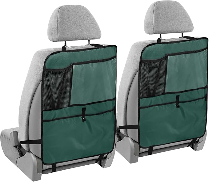 Hunter Green Car Seat Organizer for Kids Backseat Kick Mat with Adjustable Strap Back of Seat Protector for Vehicle Car SUV 1 Pcs