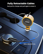 3-in-1 Car Charger with Retractable Cords, USB C Charger Car Adapter Compatible with iPhone 17/16/15/14/13/12 Pro Max Samsung Android Phones