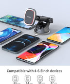 Magnetic Phone Mount, Dashboard Windshield Suction Cup Car Phone Holder Phone Mount with 6 Strong Magnets, Adjustable Telescopic Arm, Compatible with iPhone/Air/Pro/Max/All Smart Phones