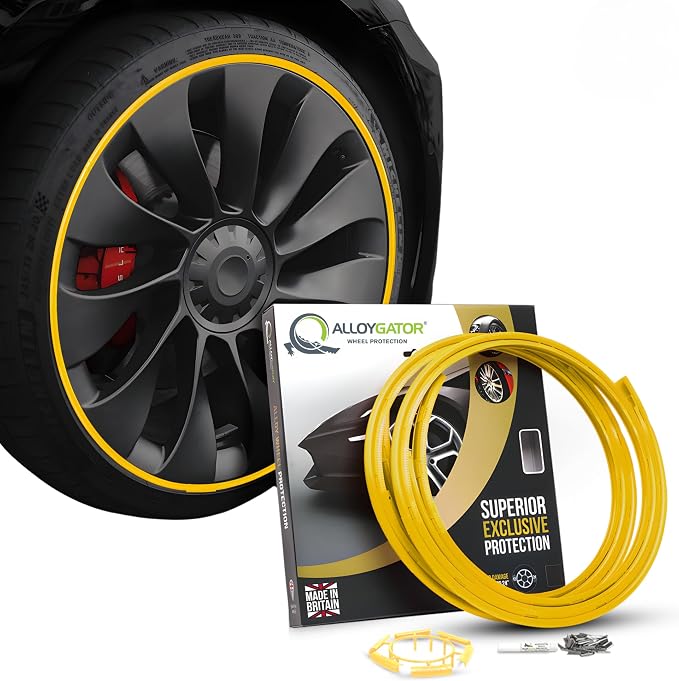 AlloyGator Yellow Rim Protector for Car Wheels (Fits 12-24" Wheel Diameter) - Pack of 4 Premium Alloy Wheel Protector to Avoid Scratches & Scuffs - Adhesive Free Curb Rash Rim Protectors